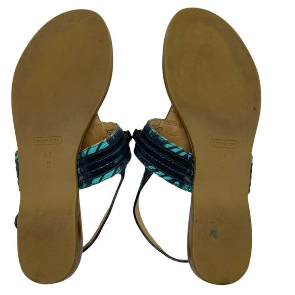 Coach Sandals Leather Thong Blue 6.5 Women Open Toe Casual Flats w/ Strap - Picture 7 of 7